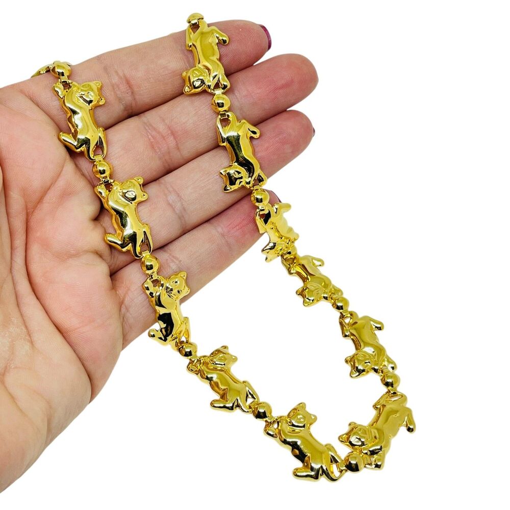 AVON vintage gold tone figural cats panthers link chain designer necklace - Picture 3 of 7